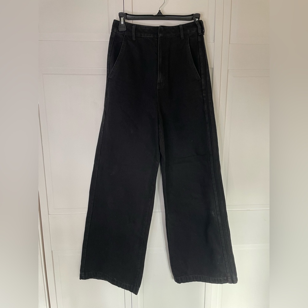 Adidas x Ksenia Schneider Black Denim Wide Leg Pants with Three Stripes Sz26